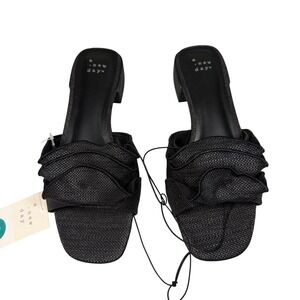 A New Day Womens Black Ruffle Woven Block Heel Slide Sandals Size 8 NEW